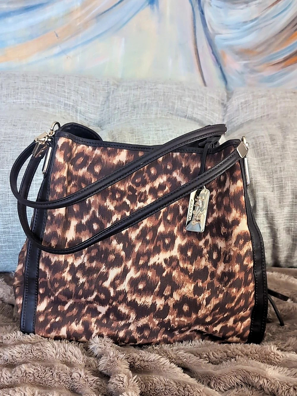 Coach Park Ocelot Leopard Hobo Bag Brown & Black